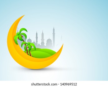 Fondo de Eid Mubarak con luna de oro.