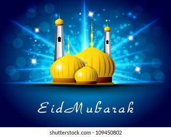 Eid Mubarak background with golden Mosque and Masjid. EPS 10.
