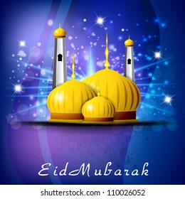 Eid Mubarak background with golden  Mosque or Masjid. EPS 10.