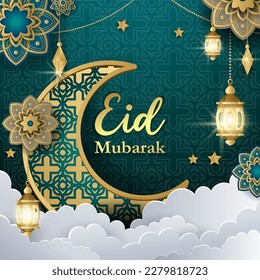 Eid Mubarak Background with Gradient Color and Cloud