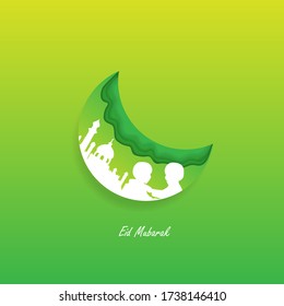 Eid mubarak background illustration design with green gradient