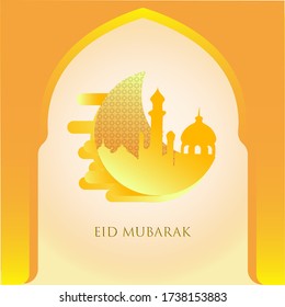 Eid mubarak background illustration design with golden gradient