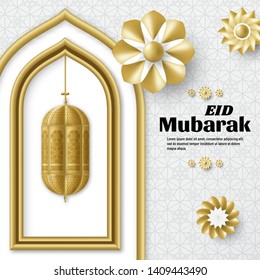 Eid Mubarak background. Islamic Arabic template. Greeting card. Vector illustration.