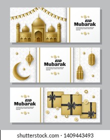 Eid Mubarak background. Islamic Arabic template. Greeting card. Vector illustration.