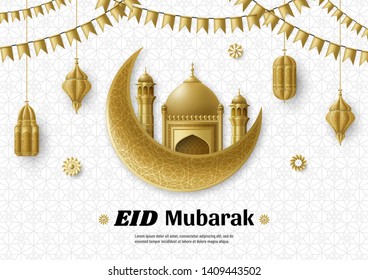 Eid Mubarak background. Islamic Arabic template. Greeting card. Vector illustration.