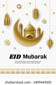 Eid Mubarak background. Islamic Arabic template. Greeting card. Vector illustration.