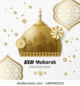 Eid Mubarak background. Islamic Arabic template. Greeting card. Vector illustration.