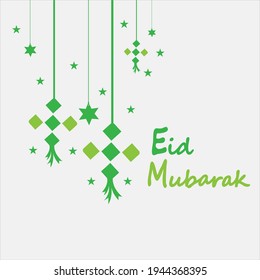 Eid mubarak background with ketupat,crescent and stars for celebrate eid ul fitr or eid ul adha - Vector illustration