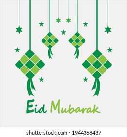 Eid mubarak background with ketupat,crescent and stars for celebrate eid ul fitr or eid ul adha - Vector illustration