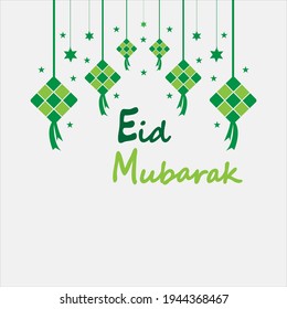 Eid mubarak background with ketupat,crescent and stars for celebrate eid ul fitr or eid ul adha - Vector illustration