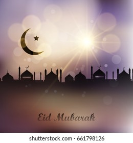 Eid Mubarak background with landscape of mosques