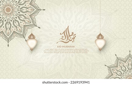 eid mubarak background with mandala  and lantern for background, greeting card , poster