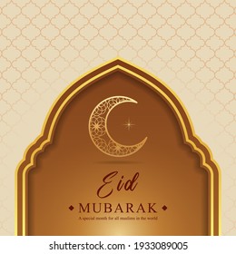Eid mubarak background with moon holy month celebration wishes card design