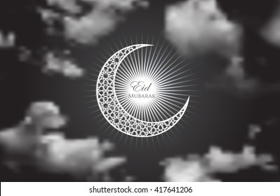 Eid Mubarak background moon shiny on night sky 