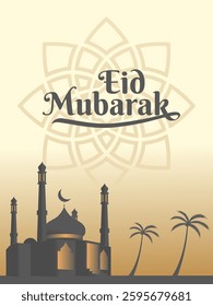 Eid Mubarak background with mosque. Beautiful islamic mosque Eid Mubarak with ornament for banner template design decoration