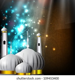 Eid Mubarak background with Mosque and Masjid on shiny colorful background. EPS 10.