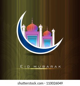 Eid Mubarak background with Mosque and Masjid on blue moon. EPS 10.