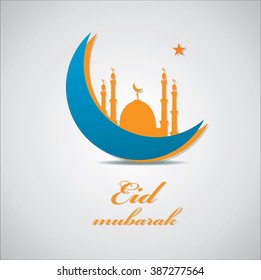 Eid Mubarak background with Mosque and Masjid on blue moon. EPS 10.