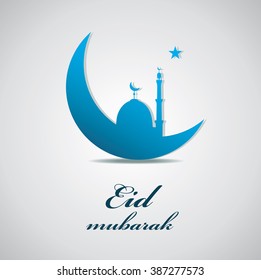 Eid Mubarak background with Mosque and Masjid on blue moon. EPS 10.