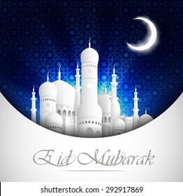 Eid Mubarak background with mosque view night.vector