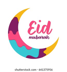 Eid Mubarak background. Paper cut vector illustration with mosque and moon. Festive Ramadan greetings card design.