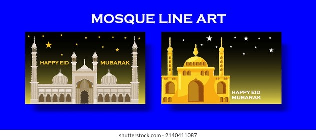 conjunto de fondo eid mubarak, con diseño de mezquita, ideal para el concepto islámico	