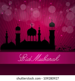 EId Mubarak background with silhouette of Mosque and Masjid. EPS 10.