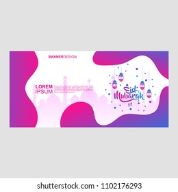 Eid mubarak background template. With holographic and fluid color. 2018 vector illustration trend.