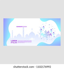 Eid mubarak background template. With holographic and fluid color. 2018 vector illustration trend.