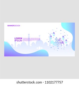 Eid mubarak background template. With holographic and fluid color. 2018 vector illustration trend.