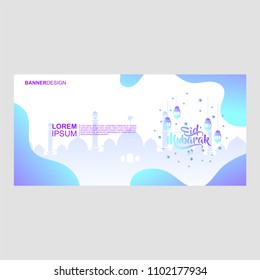 Eid mubarak background template. With holographic and fluid color. 2018 vector illustration trend.