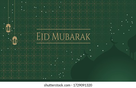 Eid Mubarak Hintergrund Vektor Luxus-Design. Eid mubarok mit Laterne und Moschee.