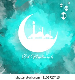 Eid Mubarak Background, Watercolor Style