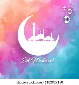 Eid Mubarak Background, Watercolor Style