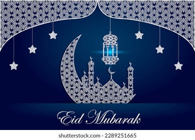 Fondo de Eid Mubarak en blanco y azul.
