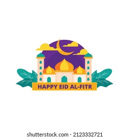 Eid mubarak badges and logo design vector illustration