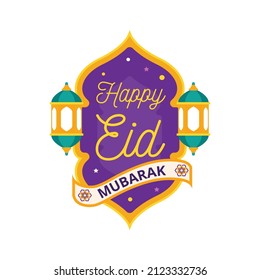 Eid mubarak badges and logo design vector illustration