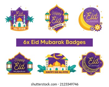 Eid-Mubarak-Abzeichen und Logo-Set, Vektorgrafik