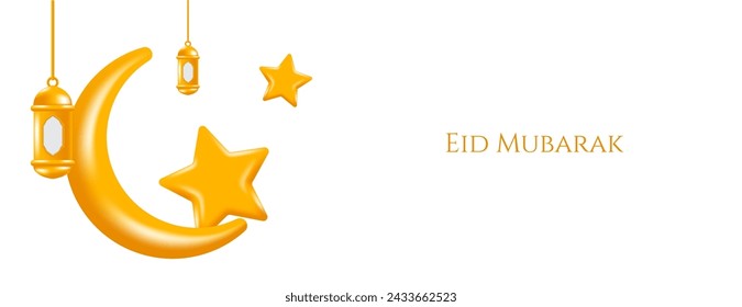 Eid Mubarak banner background with 3d islamic element. vector illustration