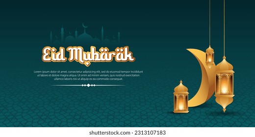 Eid Mubarak Banner With Crescent Moon