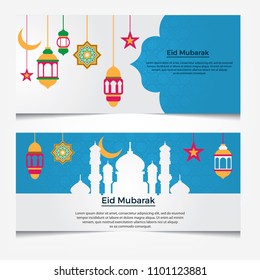 Eid Mubarak Banner Design Background. Vector Illustration for greeting card, poster and banner.