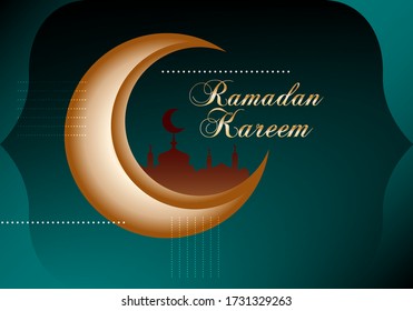 eid mubarak Banner Design Hintergrund mit Moschee und dunkelgrün Farbe. Vektor-Hintergrund