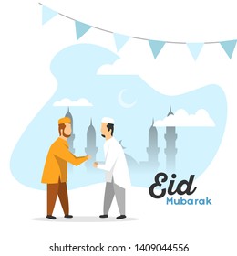 Eid Mubarak Banner Flat Illustration Vector