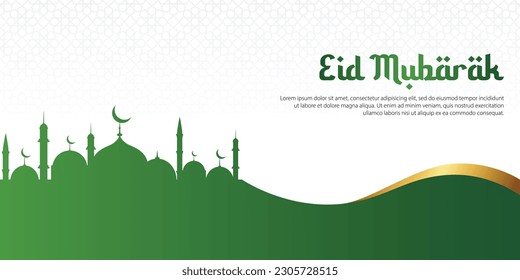 Eid Mubarak Banner With Green Mosque