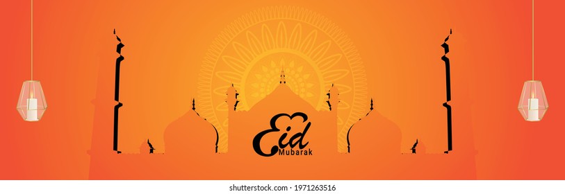 Eid mubarak banner or header on crystal lantern