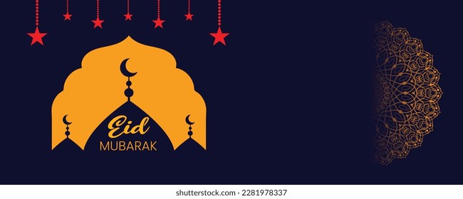 Eid Mubarak Banner, Islamische Grußkartenillustration, ramadan kareem Cartoon Vektorgrafik, die für das islamische Festival auf Banner, Poster, Hintergrund, Flyer, Illustration, Broschüre und Verkaufshintergrund wünscht