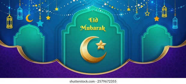 Eid Mubarak banner, Islamic Ramadan vector background