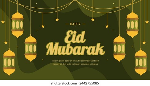 Eid Mubarak banner template design with stars and lanterns typical of Islamic decoration	
