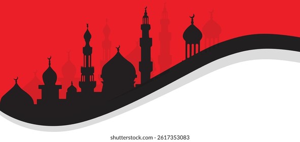 Eid Mubarak Banner Template, Mosque Silhouette