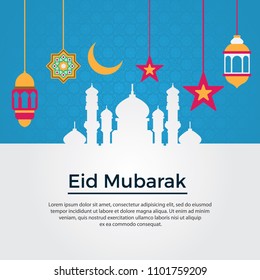 Eid Mubarak beautiful greeting card. Colorful design, Based on traditional islamic pattern as a background.